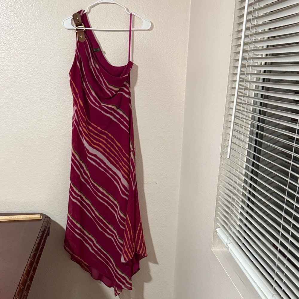Ralph Lauren Asymmetrical Dress in Pink and White gold leather hardware Sz 12 - Picture 4 of 10